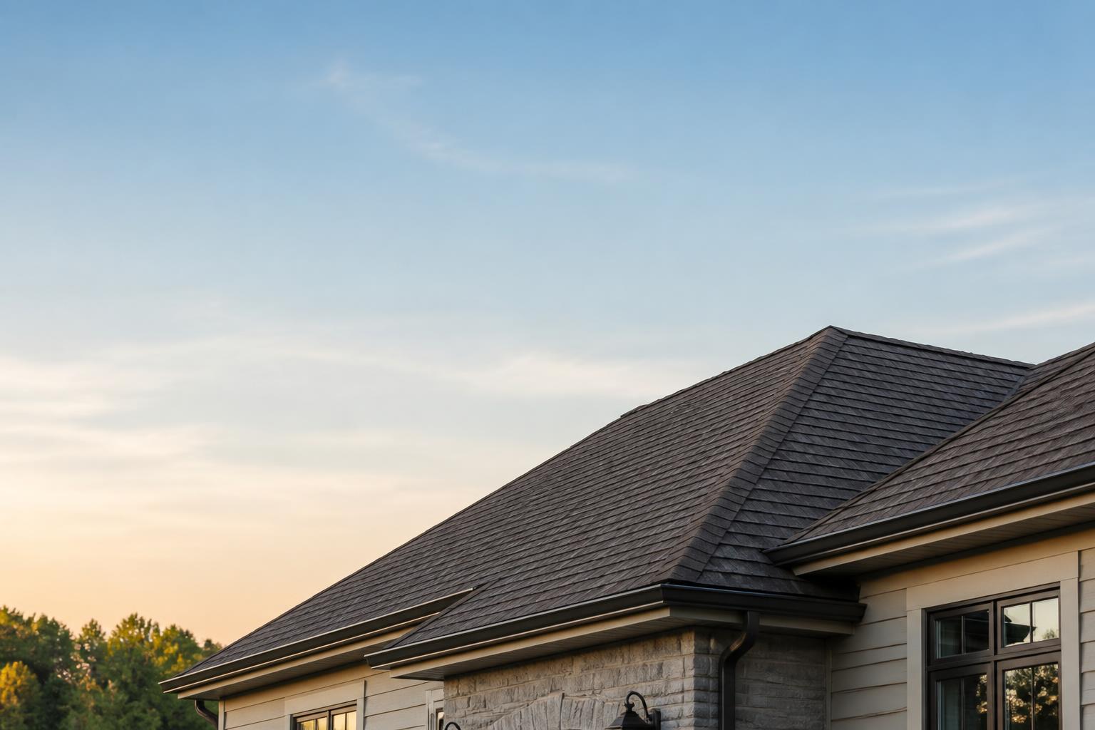 Clean finished roof with open sky and space for text.